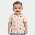 Infants Beige Cotton V-Neck Regular T-Shirt, गहरा पीला, small