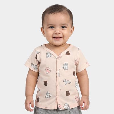 Infants Beige Cotton V-Neck Regular T-Shirt