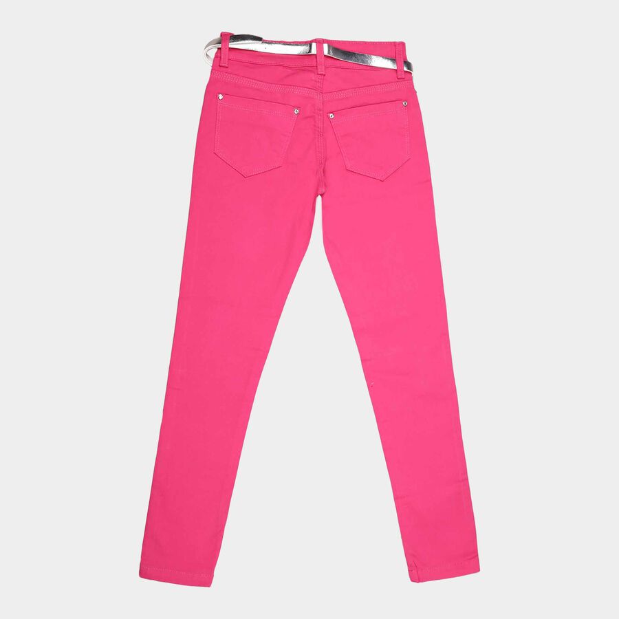 Girls Solid Buttoned Trousers, Pink, large image number null