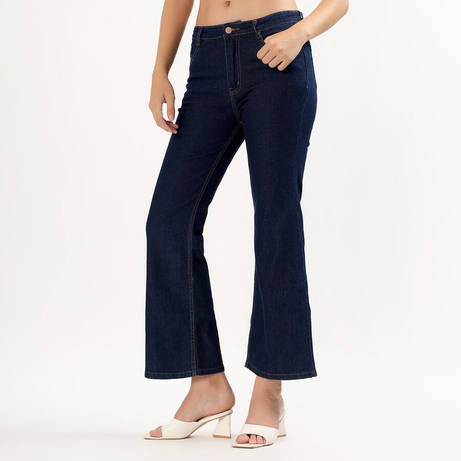 Women's Dark Indigo Flared Fit High-Rise Jeans, Dark Blue, large image number null