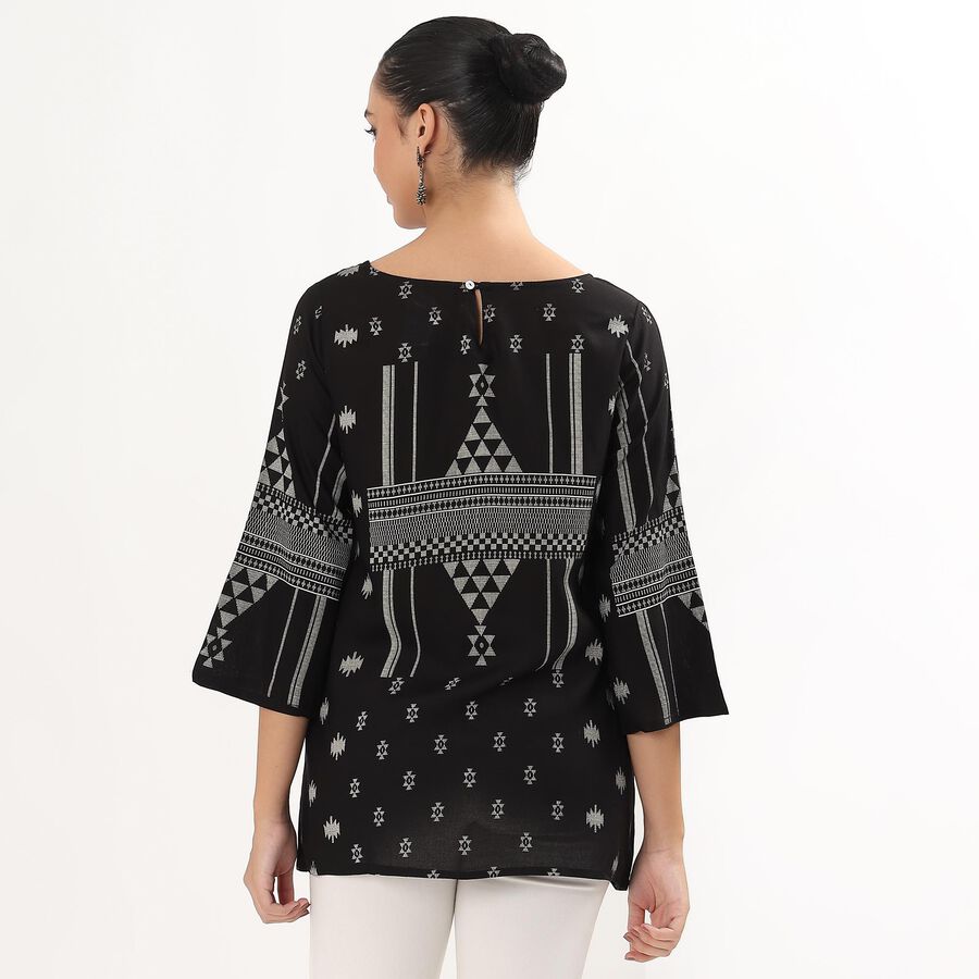 Women's Black Round Neck Printed Kurti, Black, large image number null