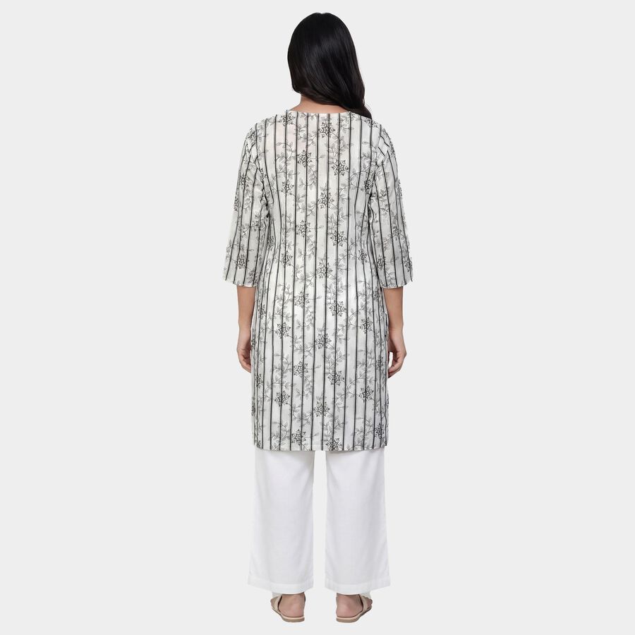 Women's Grey Notch Neck Textured Straight Kurta, Light Grey, large