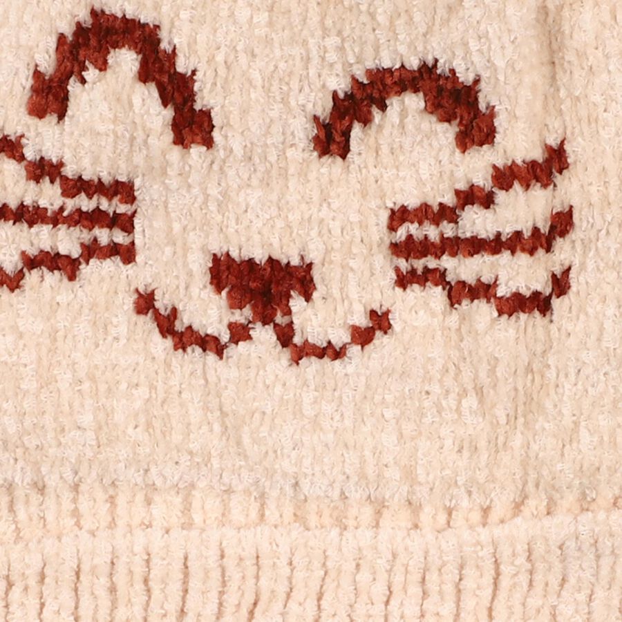 Infants Soft Beige Cat Face Winter Cap, ऑफ व्हाइट, large image number null