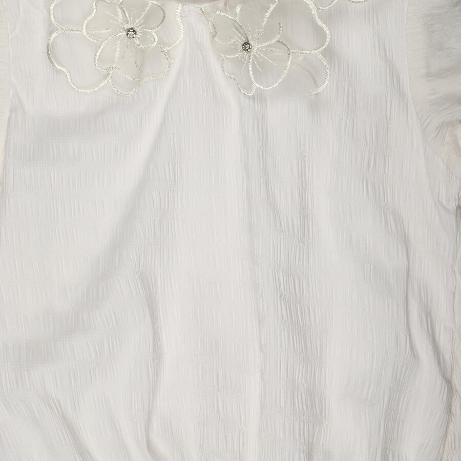 Girls White Round Neck Regular T-Shirt, सफ़ेद, large