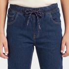Boys' Navy Blue Straight Fit Drawstring Waist Jeans, Dark Blue, small