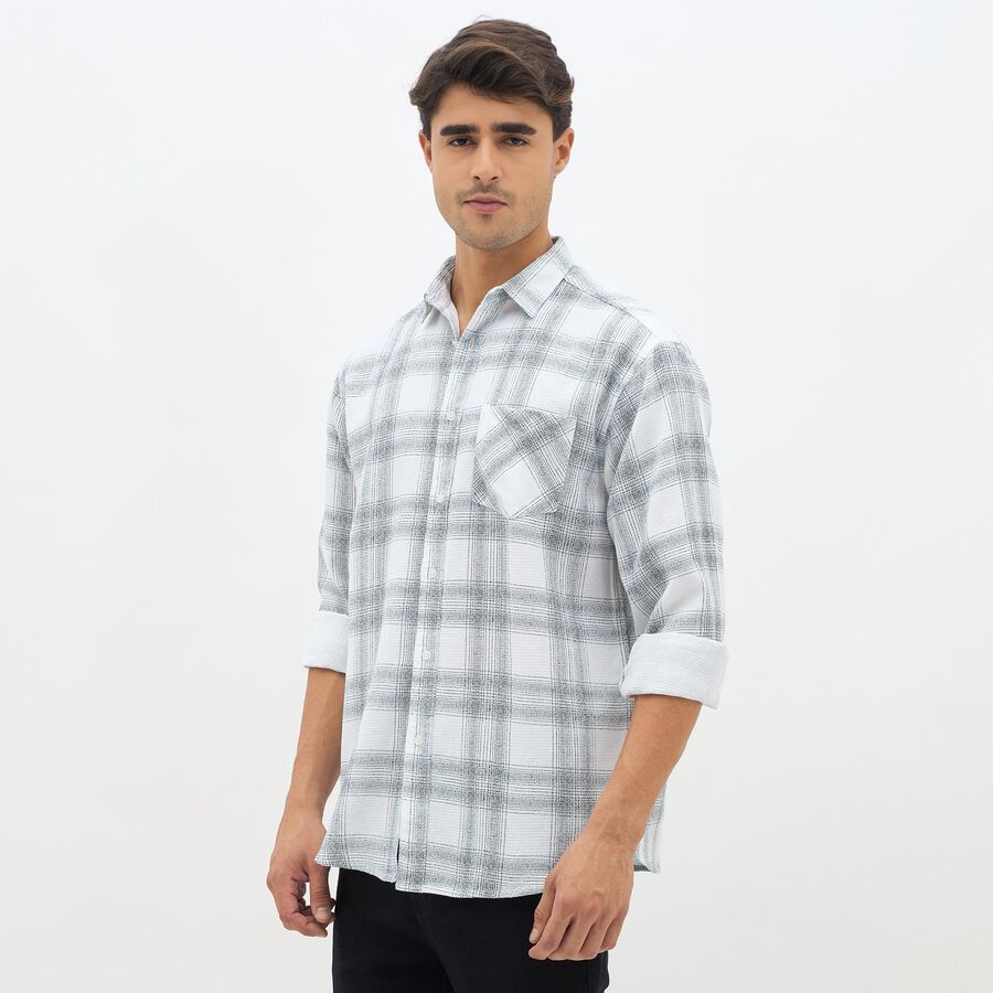 Men's White Cotton Spread Collar Casual Shirt, Off White, large image number null