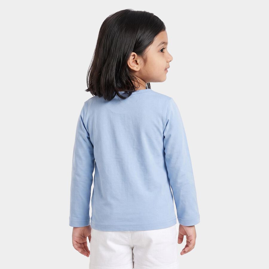 Girls' Light Blue Round Neck Regular Top, Light Blue, large