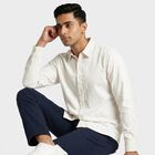 Men's Cream Cotton Spread Collar Regular Fit Casual Shirt, ऑफ व्हाइट, small