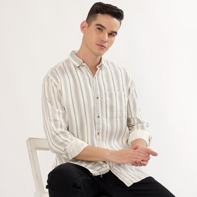 Men's Rich Eggshell White Cotton Classic Collar Casual Shirt