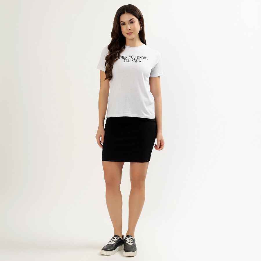 Women's Bright Ecru Melange Round Neck Graphic T-Shirt, Ecru Melange, large