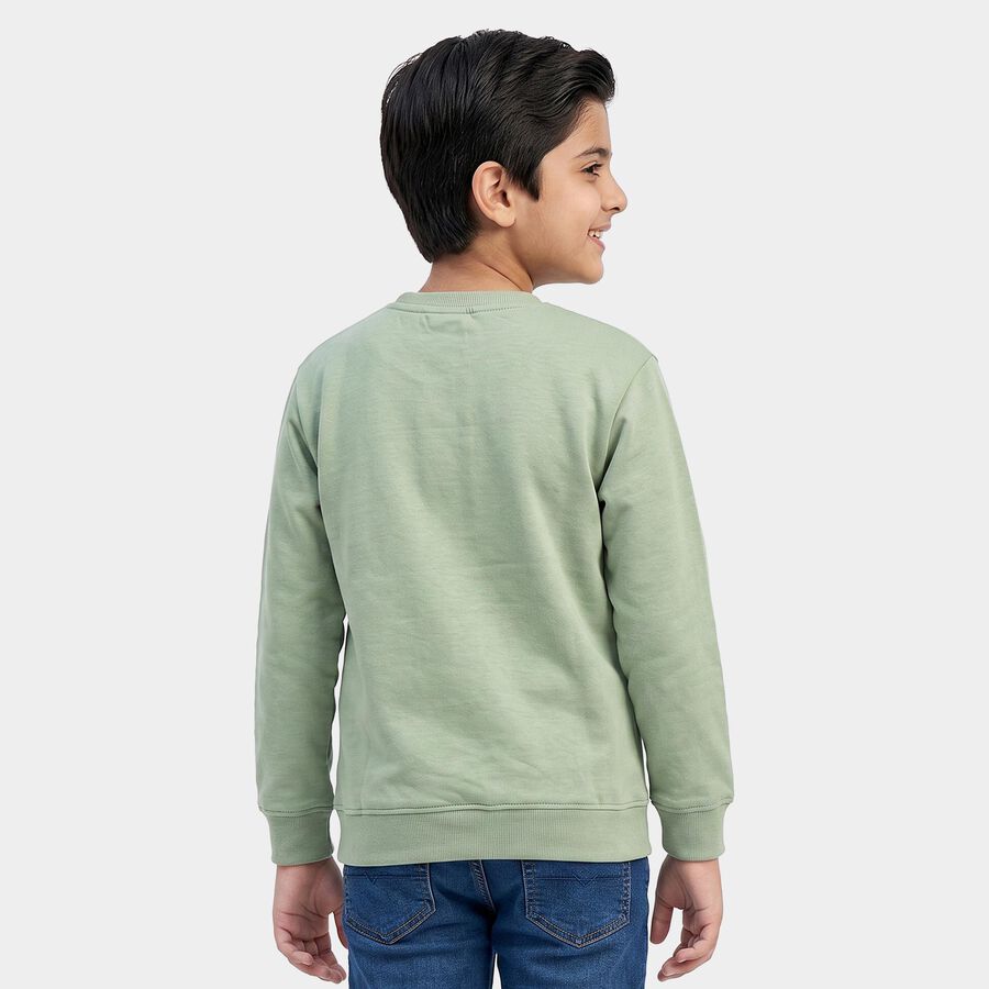 Boys' Mint Green Crew Neck Graphic Print Sweatshirt, Light Green, large