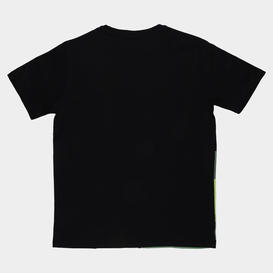Boys Black Cotton Round Neck Casual Half Sleeve T-Shirt, Black, large