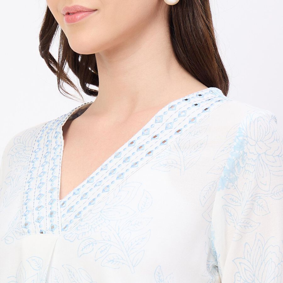 Women's Pale Powder Blue Floral Printed Ethnic Set, Light Blue, large