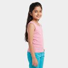 Girls Pink Cotton Round Neck Sleeveless Vest, गुलाबी, small