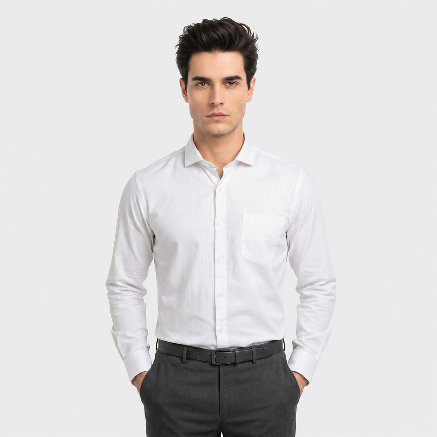 Men's White Cotton Spread Collar Regular Fit Formal Shirt, सफ़ेद, large