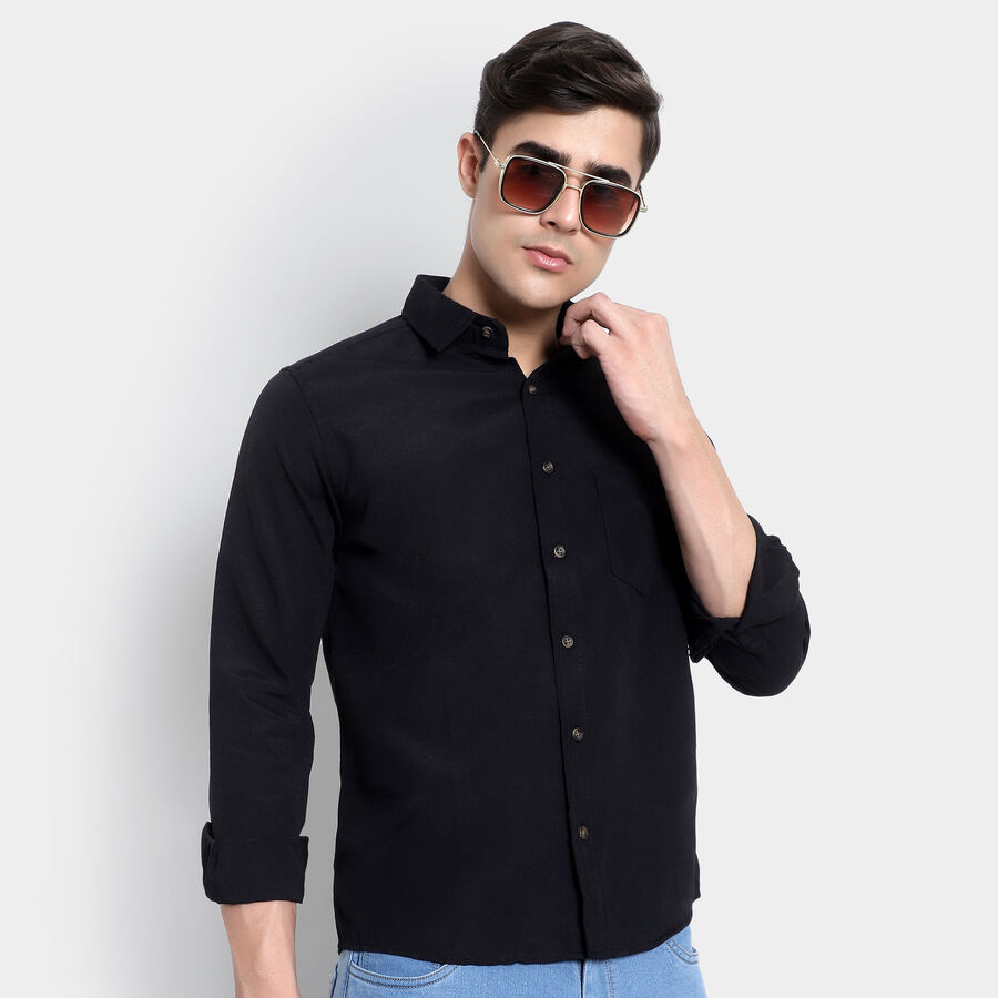 Solid Casual Shirt, Black, large image number null