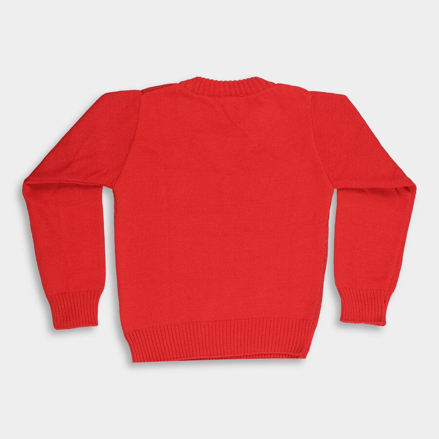 Boys Bright Cherry Red Crew Neck Casual Pullover, लाल, large image number null