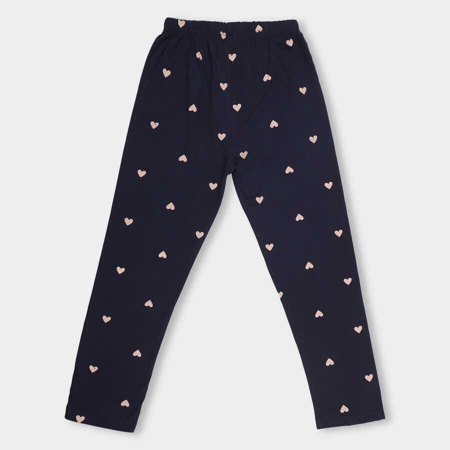 Girls' Dark Navy Blue Heart Printed Cotton Blend Pyjama, नेवी ब्लू, large image number null