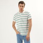 Men's White and Green Polo Neck Preppy T-Shirt, Light Green, small
