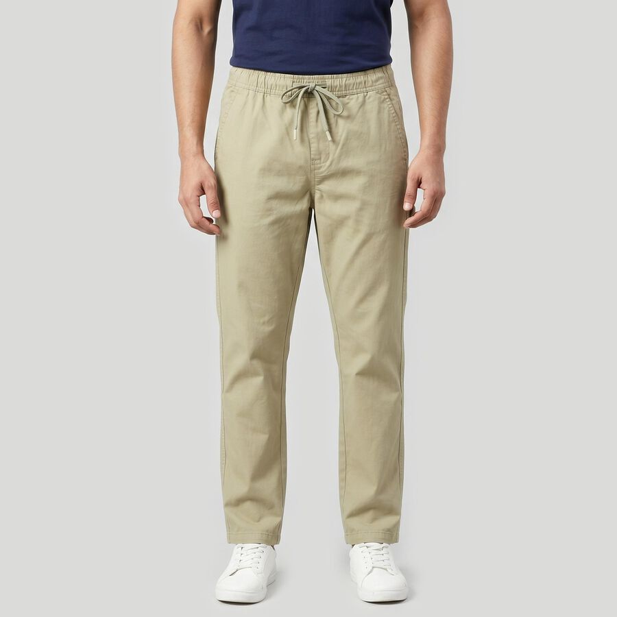 Men's Green Slim Fit Casual Trousers, Light Green, large