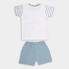 Boys' White Cotton Round Neck Printed Baba Suit, Teal Blue, small