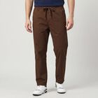Men's Brown Slim Fit Drawstring Casual Trousers, Brown, small