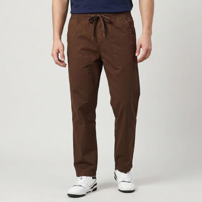 Men's Brown Slim Fit Drawstring Casual Trousers