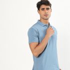 Men's Midnight Blue Polo Neck Solid T-Shirt, Mid Blue, small