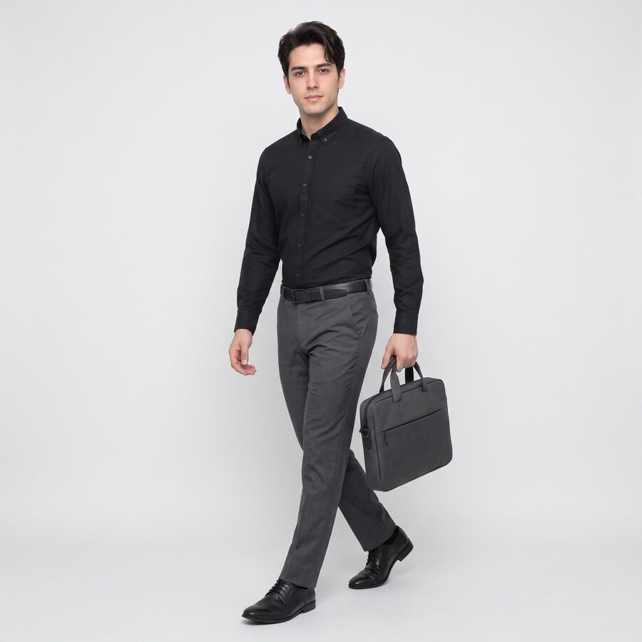 Men's Black Slim Fit Formal Shirt, काला, large