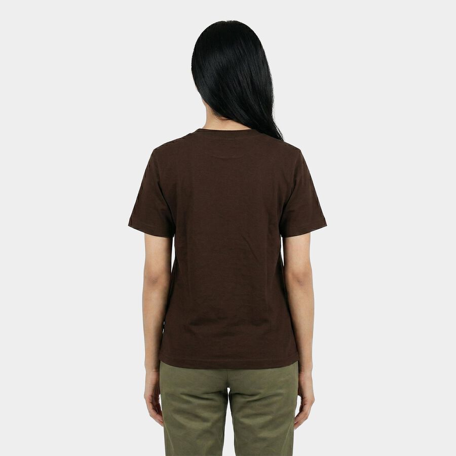 Women's Brown Cotton Round Neck Casual T-Shirt, Brown, large