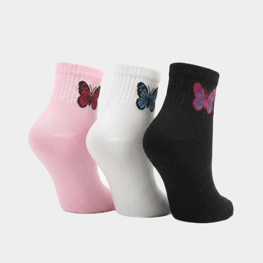 Women's Assorted Regular Fit Butterfly Print Pack of 3 Socks, चुनिंदा, large