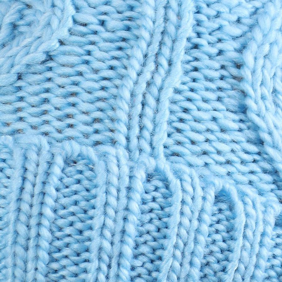 Women's Light Blue Knitted Pom-Pom Beanie Cap, Light Blue, large image number null