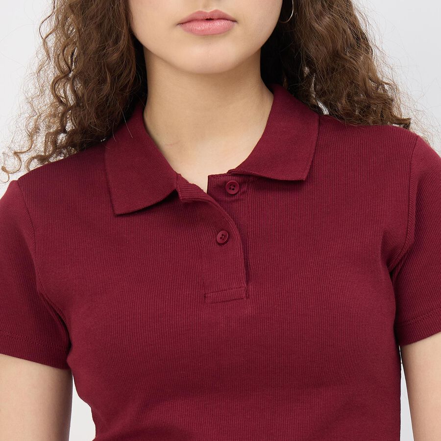 Women's Wine Polo Collar Classic T-Shirt, वाइन, large