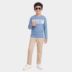 Boys Blue Cotton Blend Crew Neck Regular T-Shirt, Mid Blue, small