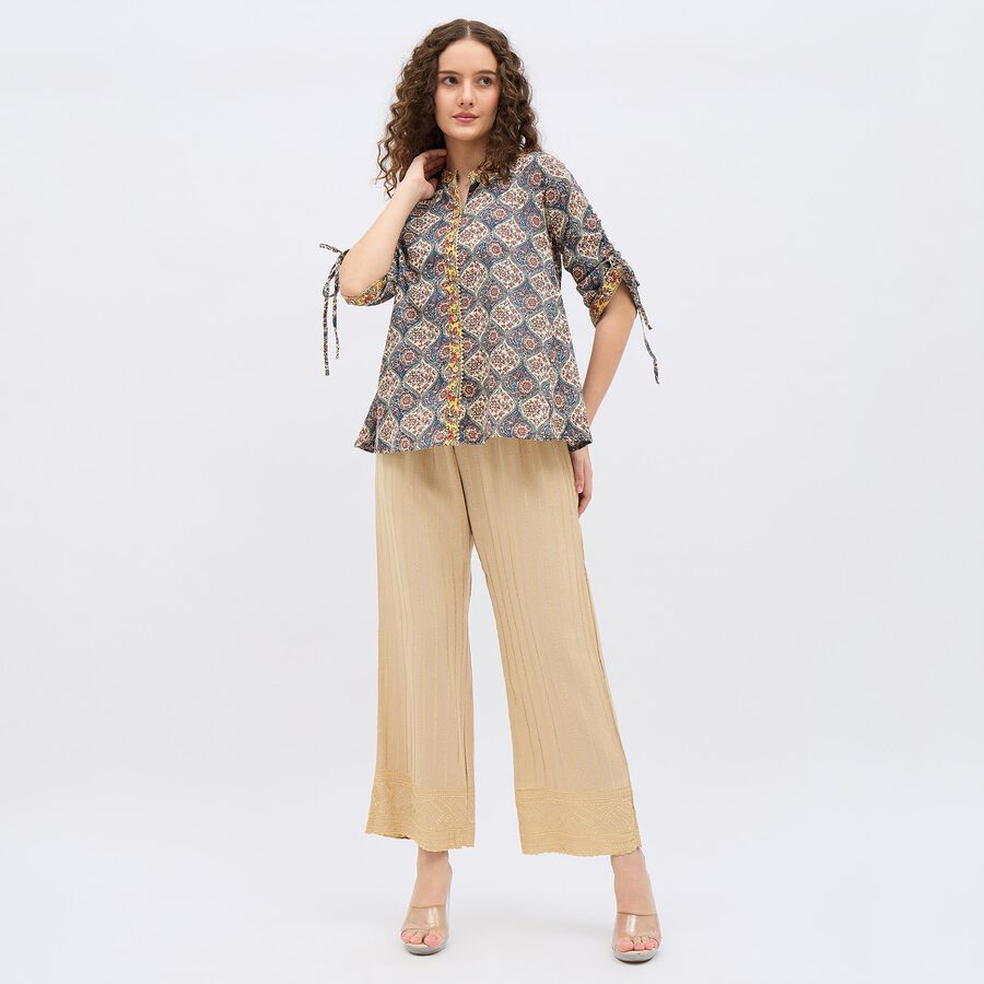 Women's Dark Blue Round Neck Printed Kurti, Dark Blue, large image number null