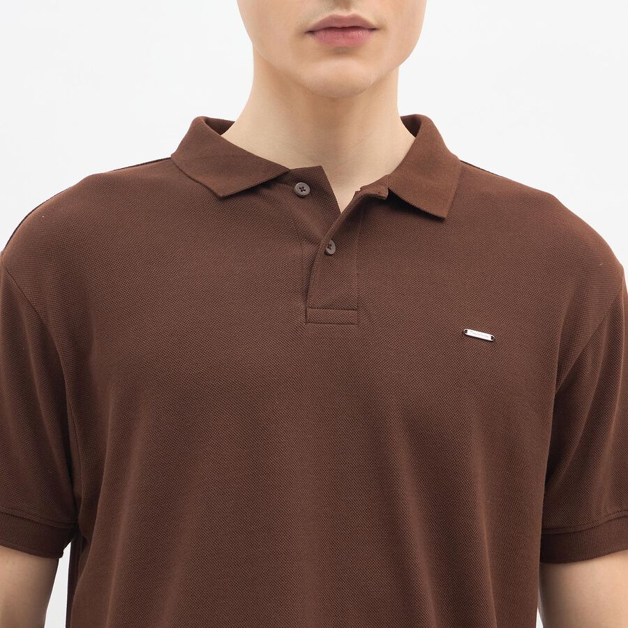 Men's Rich Brown Cotton Polo Collar Casual T-Shirt, Brown, large