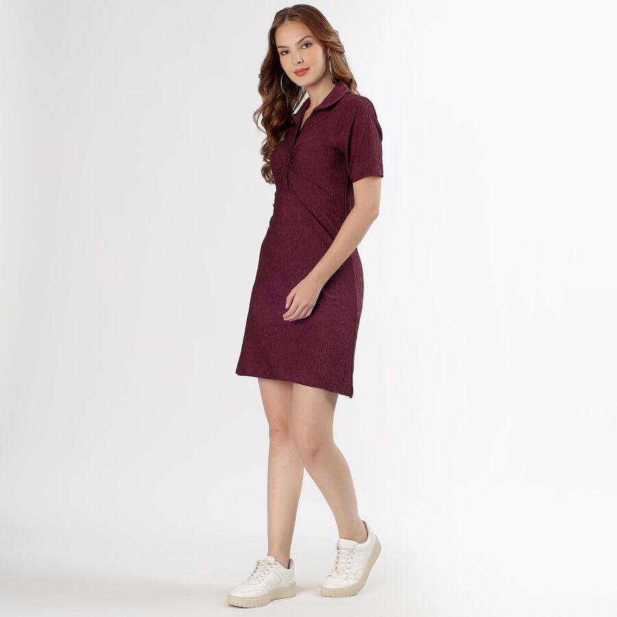 Women's Deep Maroon Polo Neck Casual Dress, Purple, large