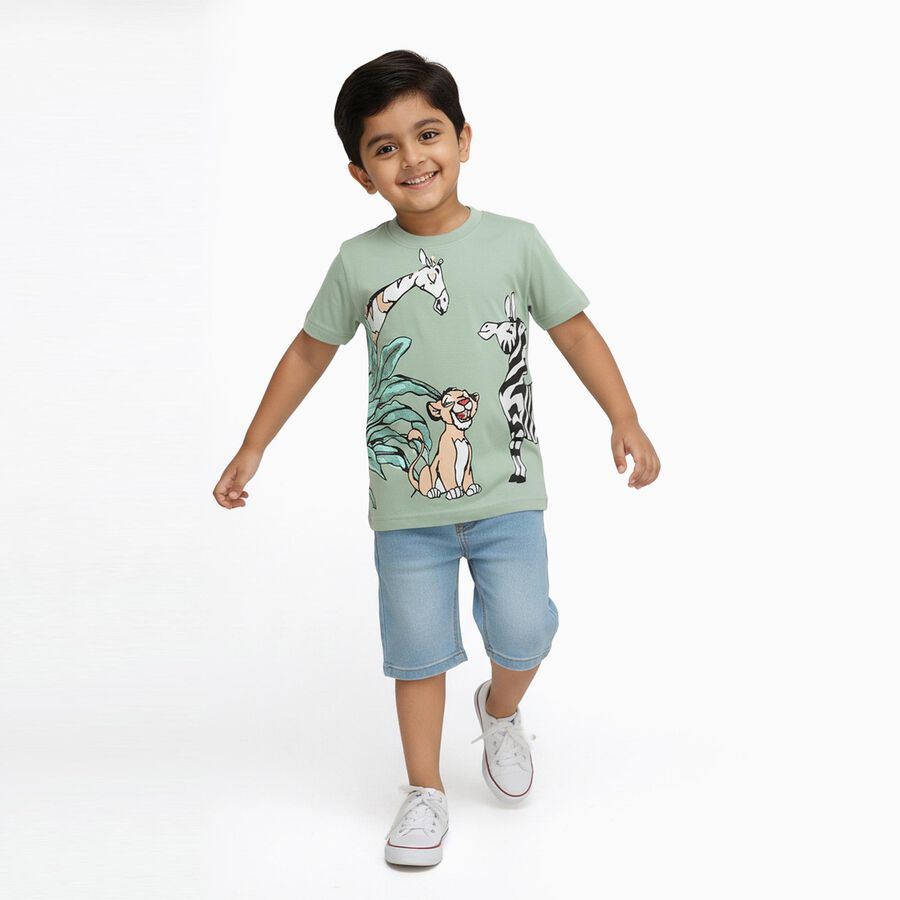 Boys Light Sage Green Cotton Round Neck Casual T-Shirt, Light Green, large image number null