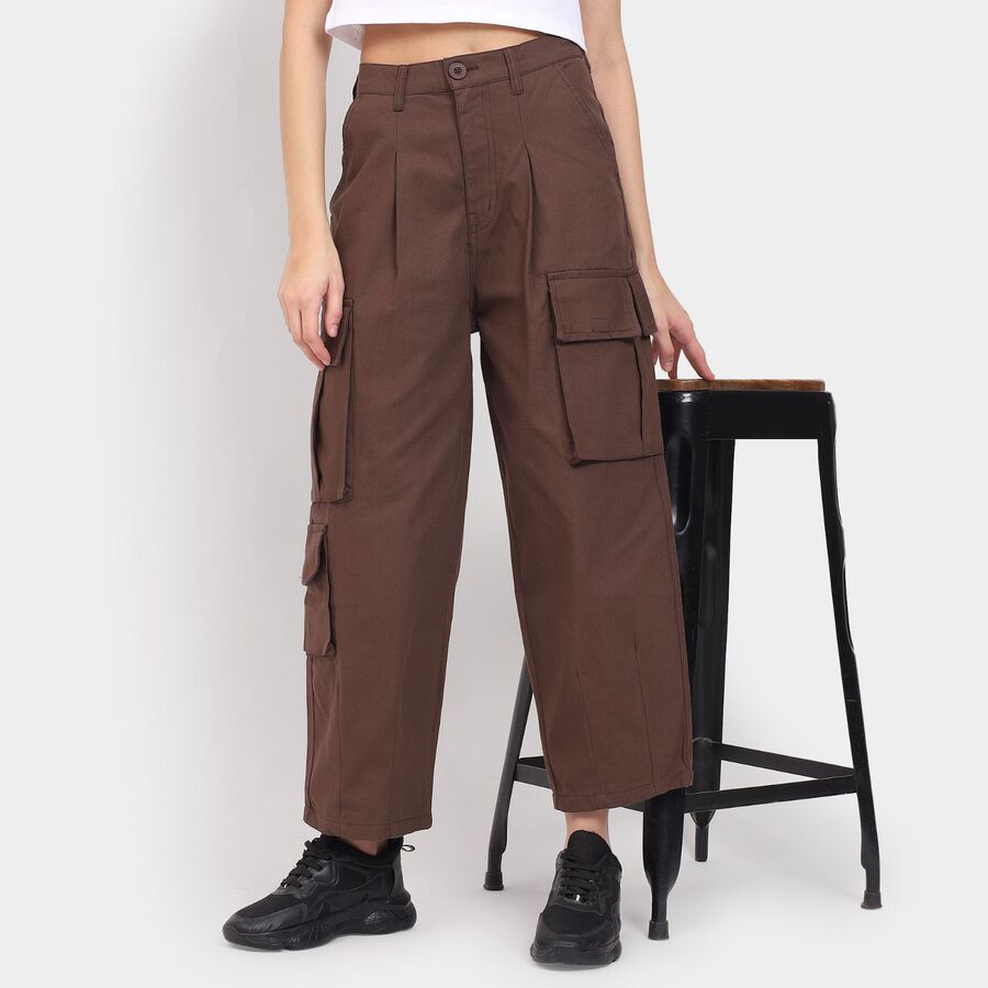 Ladies' 100% Cotton Trousers , भूरा, large image number null
