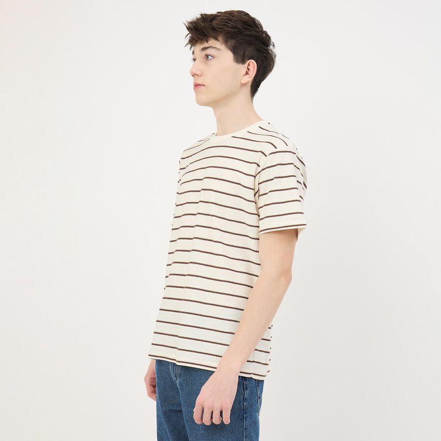 Men's Dark Brown Round Neck Casual T-Shirt, Brown, large