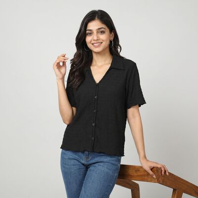 Women Black Camp Collar Shirt