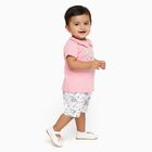 Infant Girl Soft Pink Cotton Peter Pan Collar Casual Shorts Set, Pink, small