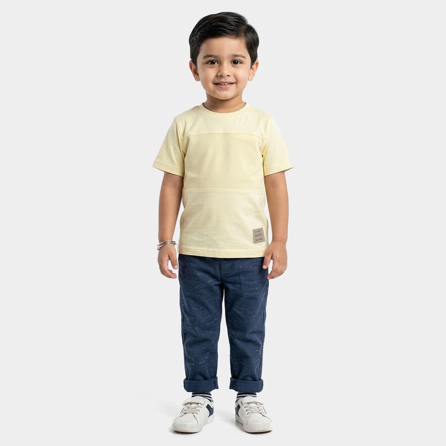 Boys Yellow Round Neck Casual T-Shirt, Yellow, large