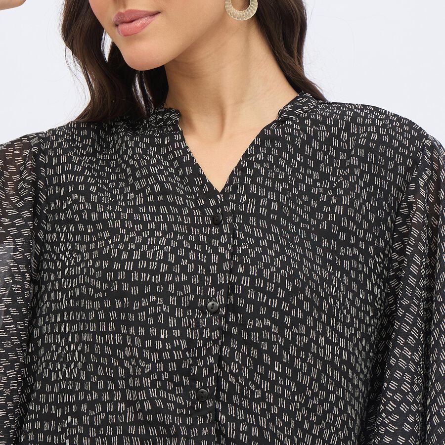 Women's Dusty Charcoal Black V Neck Casual Shirt, Black, large image number null