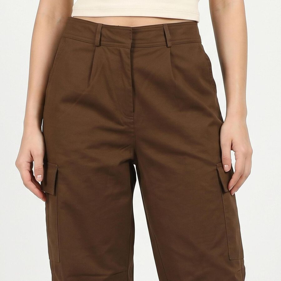 Women's Brown Straight Fit Cargo Trousers, भूरा, large