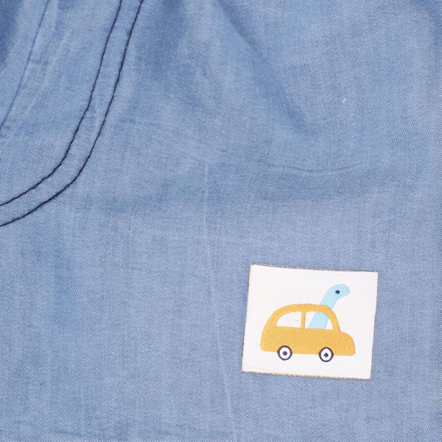 Infants' Blue Round Neck Cartoon Print Baba Suit, Mid Blue, large image number null