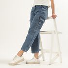 Women's Light Blue Wide-Leg Washed Jeans, मध्यम नीला, small