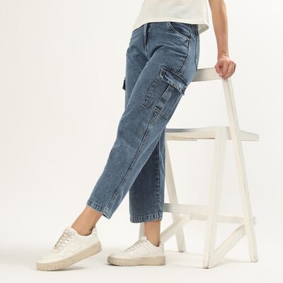 Women's Light Blue Wide-Leg Washed Jeans