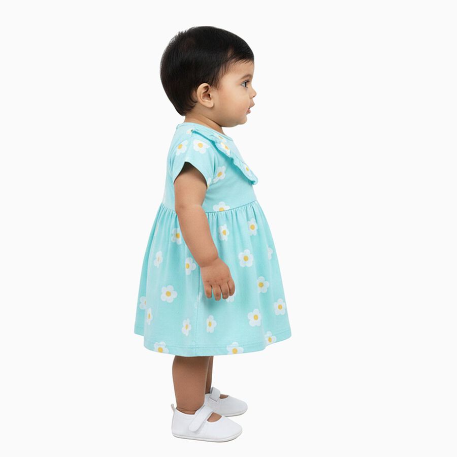 Infants' Aqua Blue Floral Print Ruffled Frock, Aqua, large image number null
