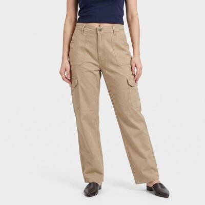 Women's Beige Straight Fit Cargo Trousers